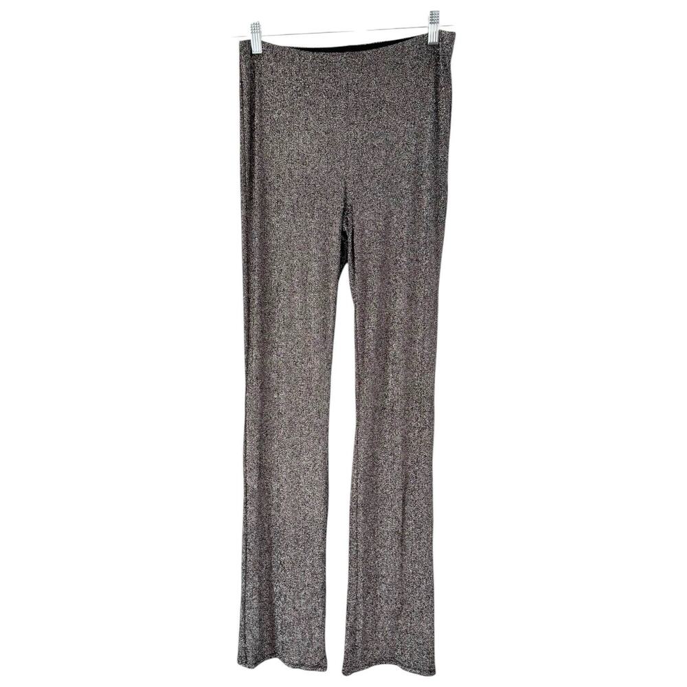 NWT Naked Wardrobe Shimmer Metallic Straight Leg Pull On Pants Gunmetal Medium